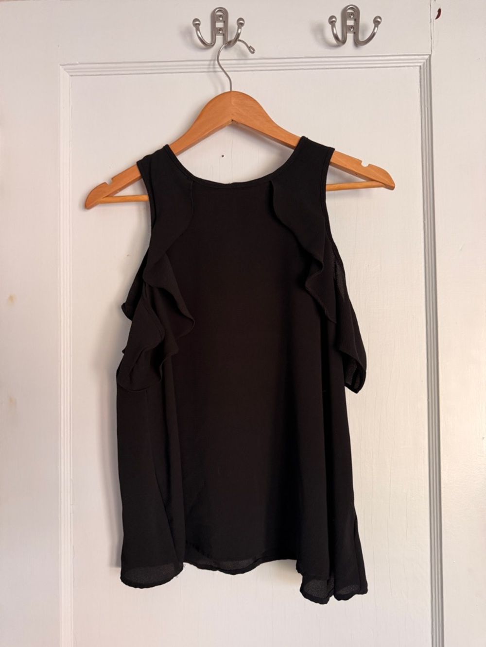 Lily White Black Cold-Shoulder Ruffle Blouse - Picture 2 of 7